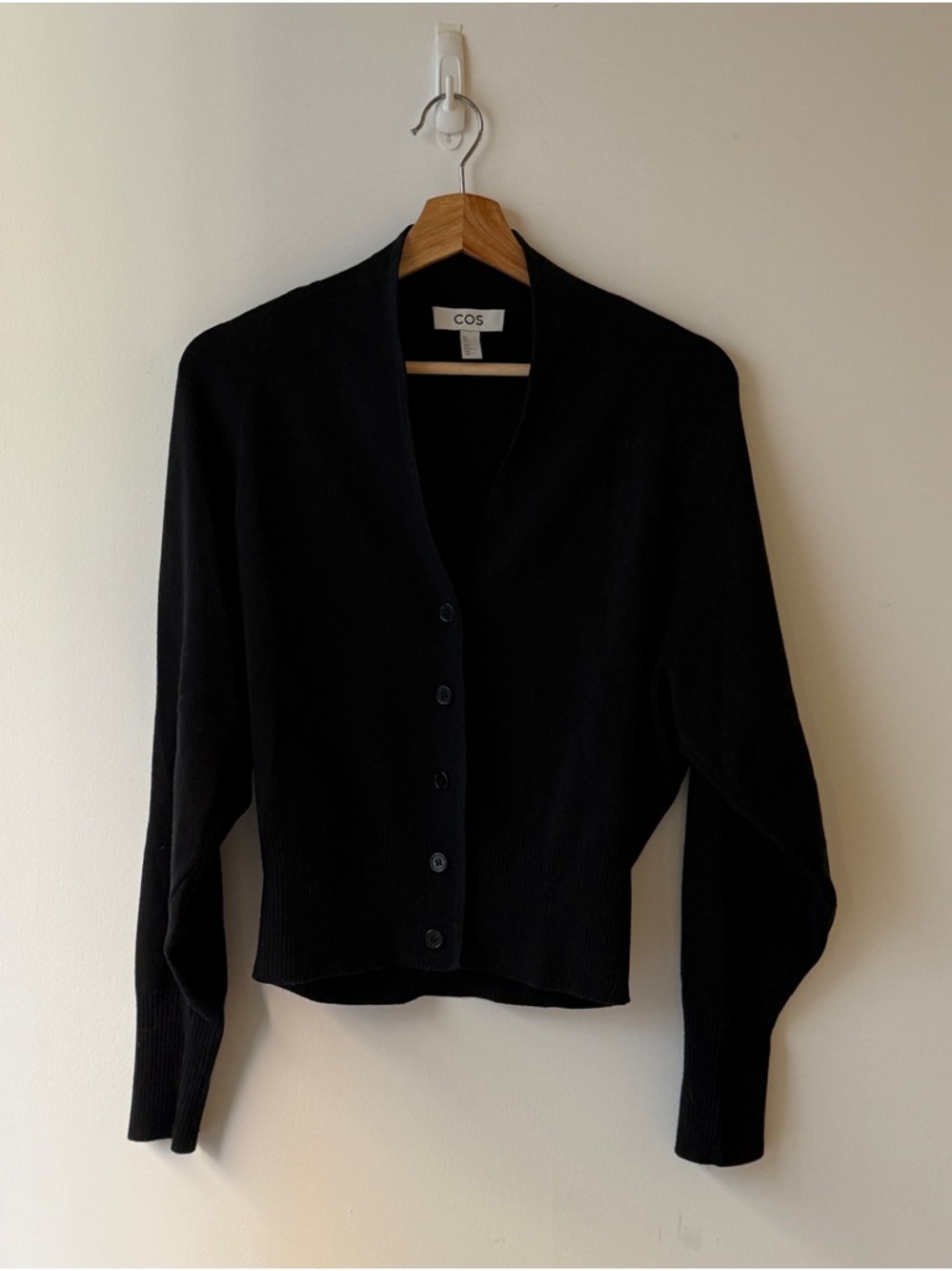 COS Black Button-Up V-Neck Cardigan